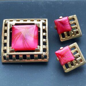 Sherman brooch & clip earrings in distinctive modernist design